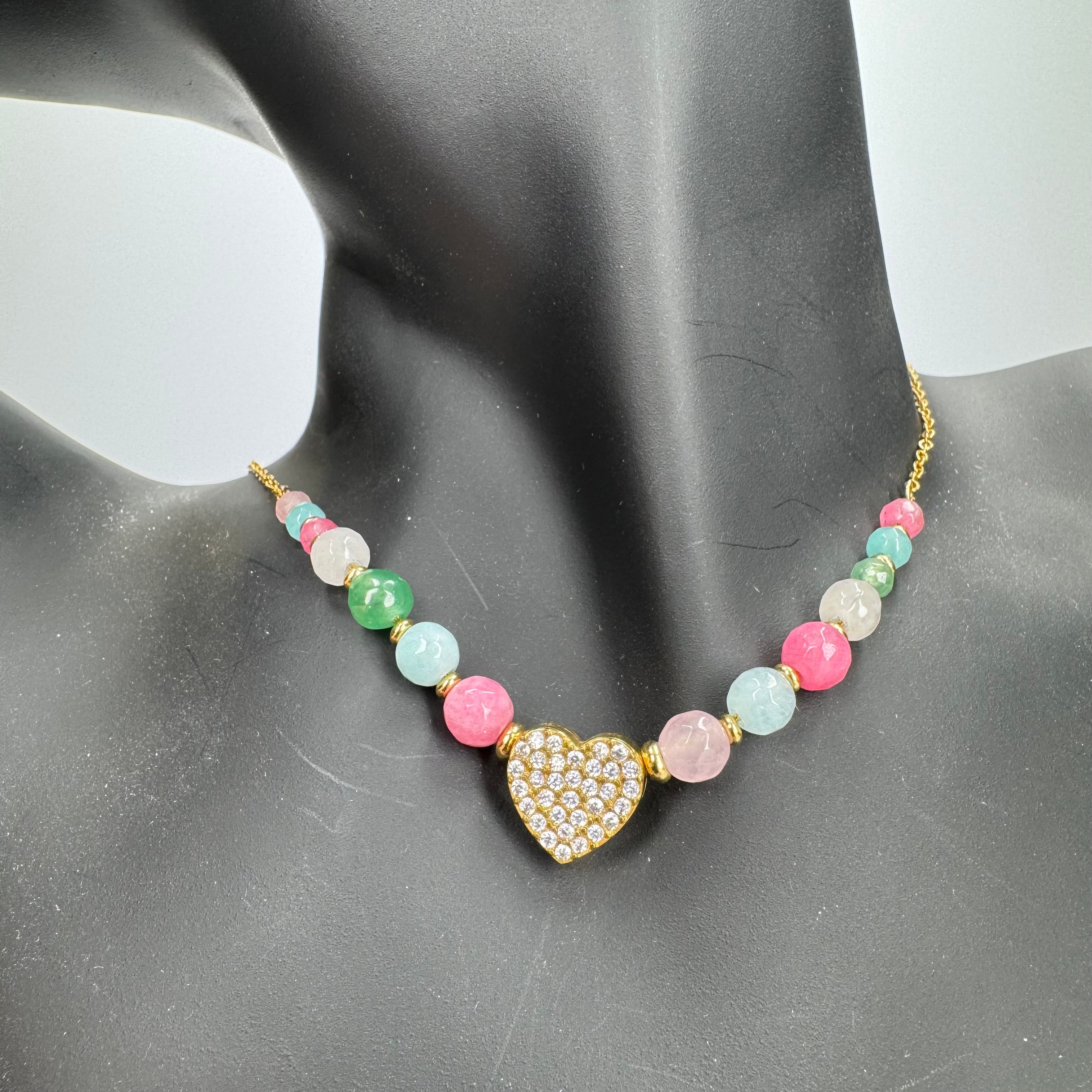 Collana cuore con strass e perline