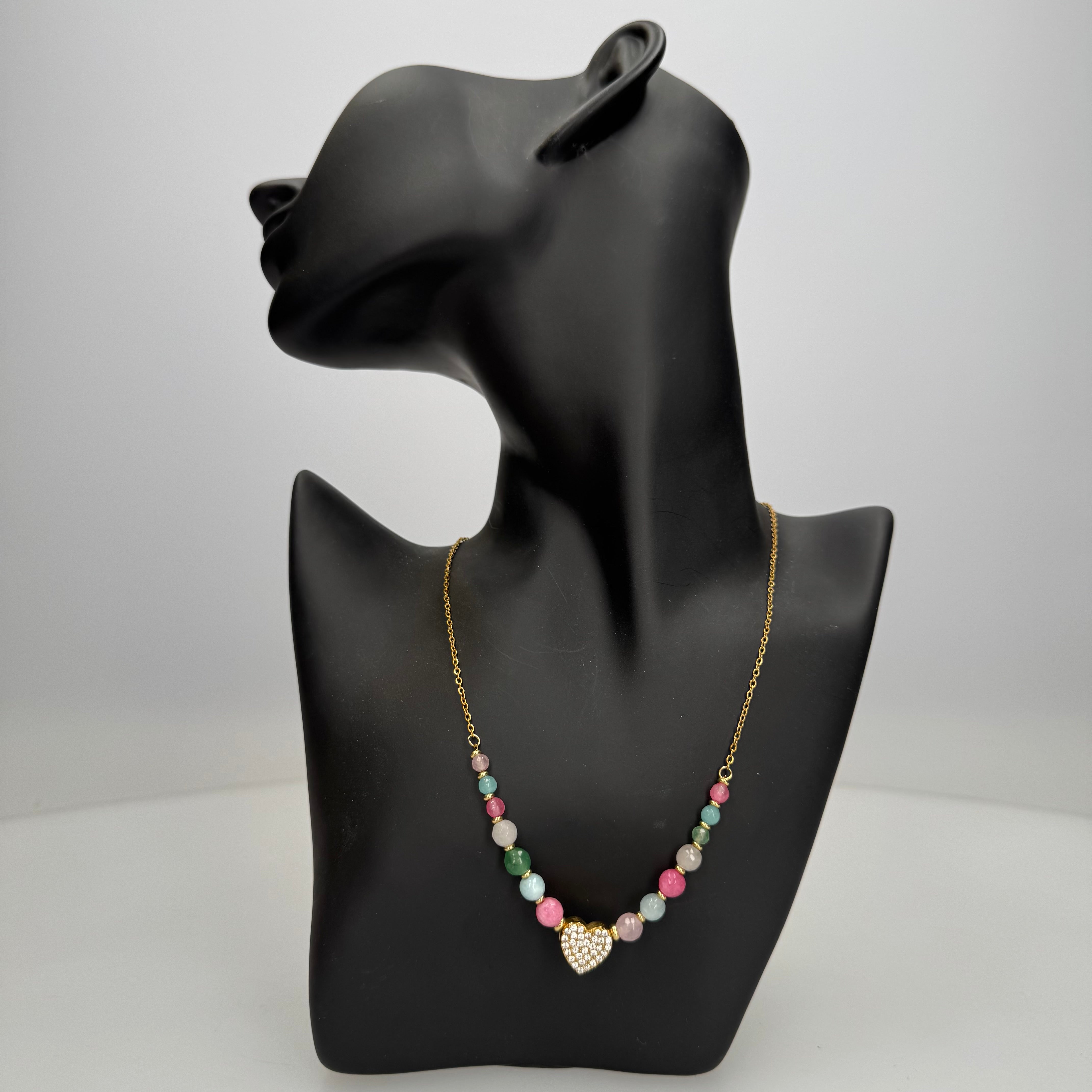 Collana cuore con strass e perline