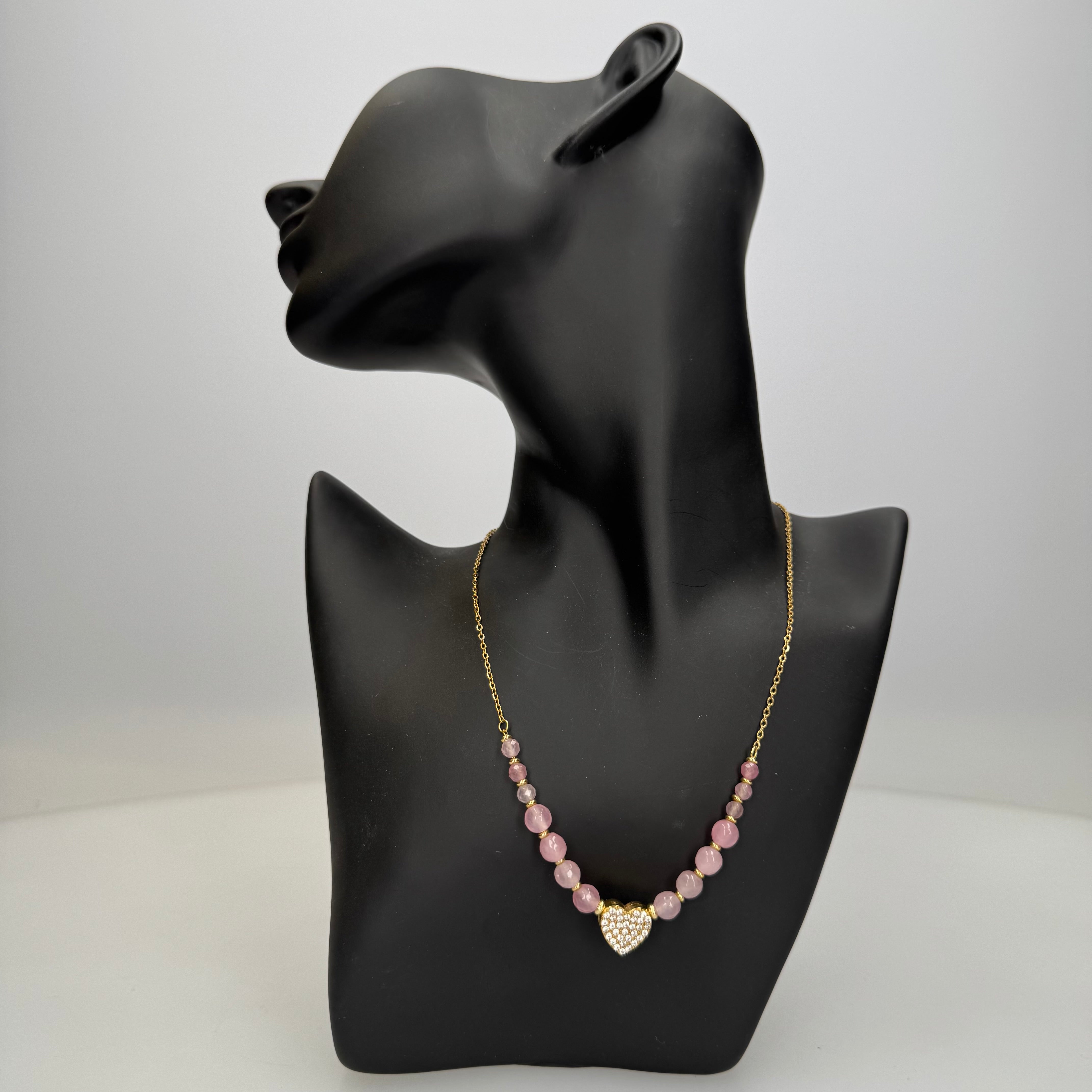 Collana cuore con strass e perline