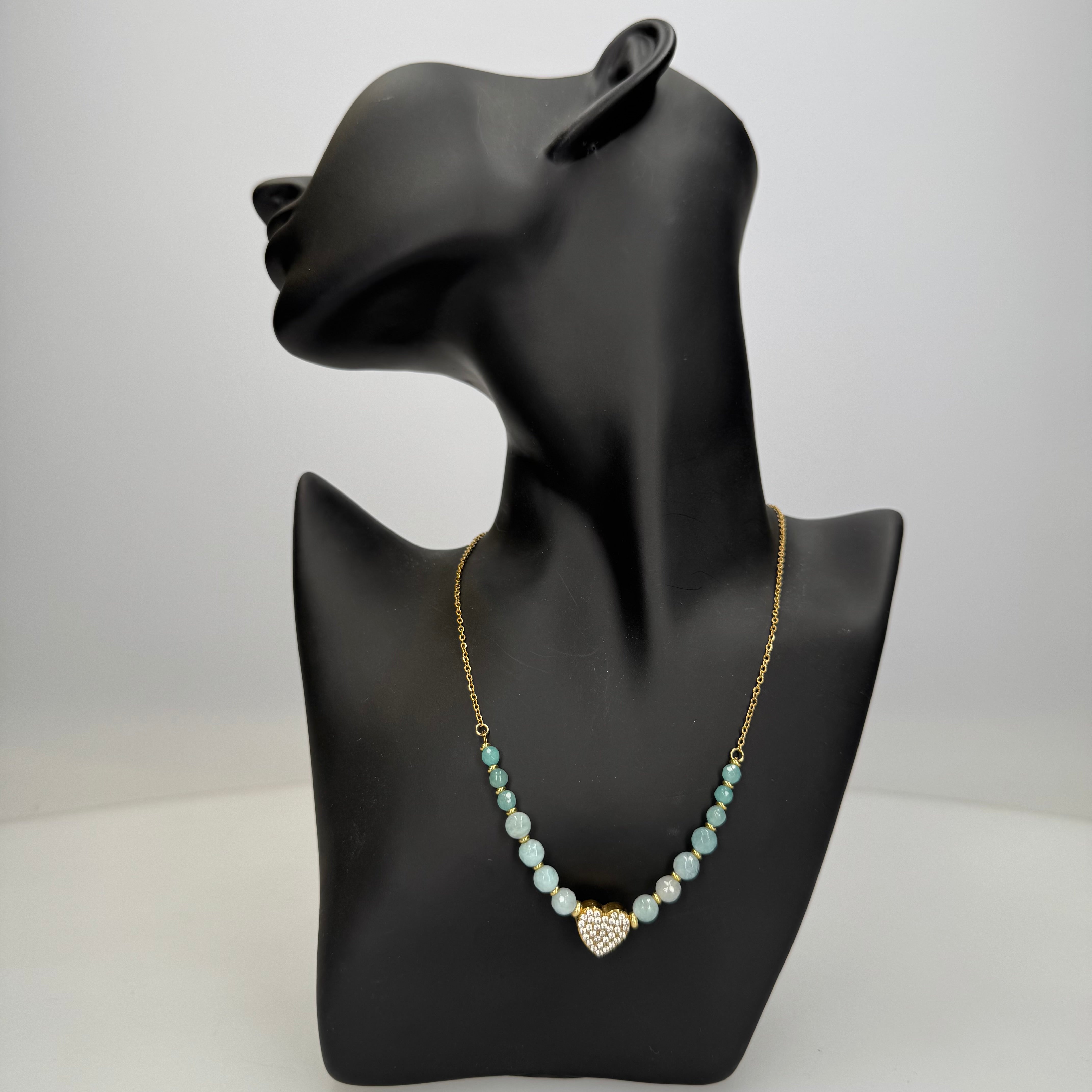 Collana cuore con strass e perline