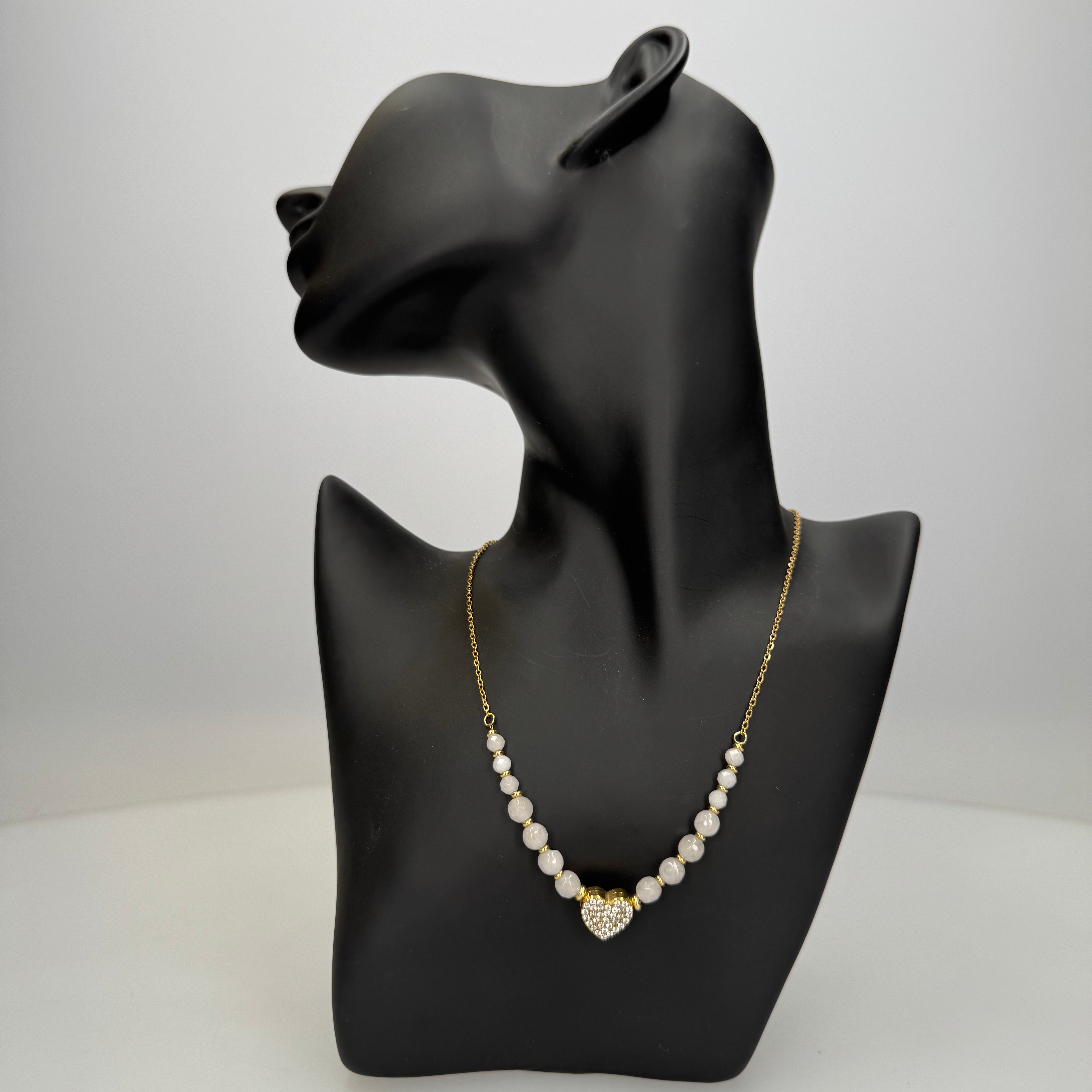 Collana cuore con strass e perline