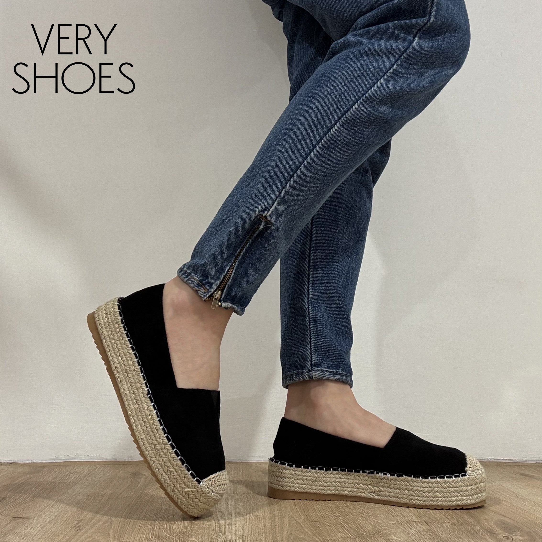 Espadrillas Scarpe Con Zeppe Alte Zeppa Zeppe Nere Scamosciate